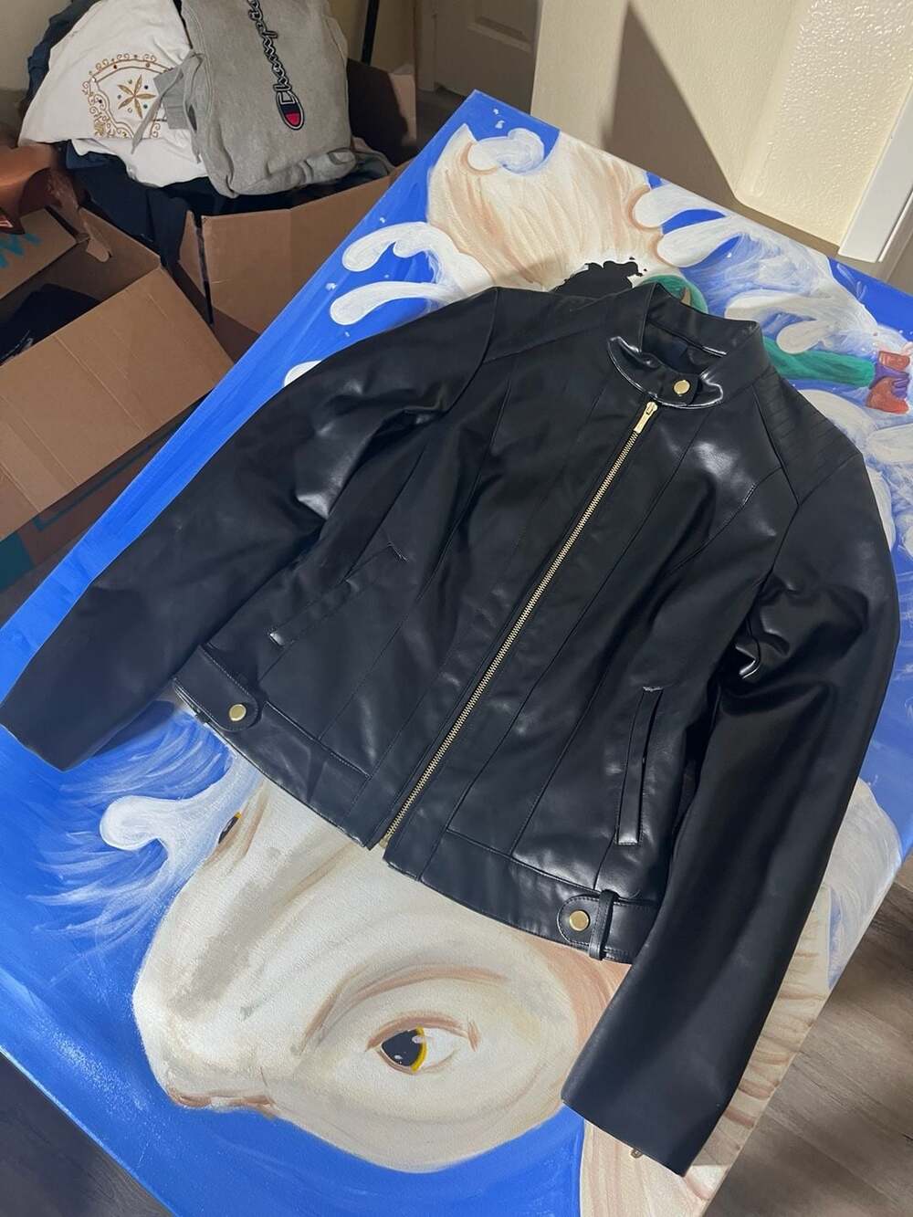 Cole Haan Signature Women's Black Faux Leather Moto Jacket Size S/P